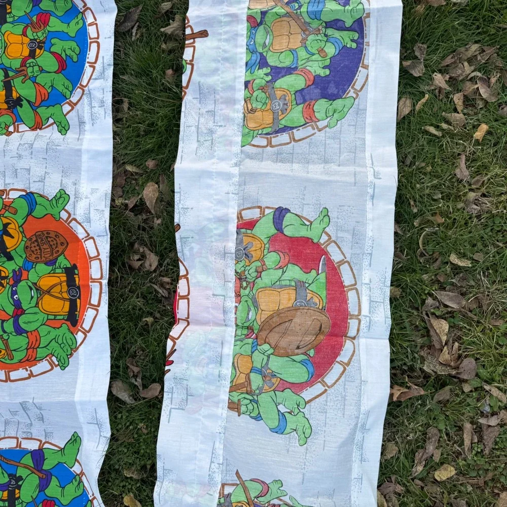 Vtg 90s Teenage Mutant Ninja Turtles Curtains Rod Pocket Panels Set of two 40X14